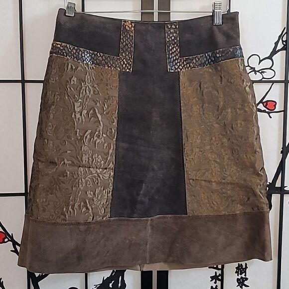Anthropologie June Suede Vintage inspired Leather and Silk Skirt - Picture 1 of 9